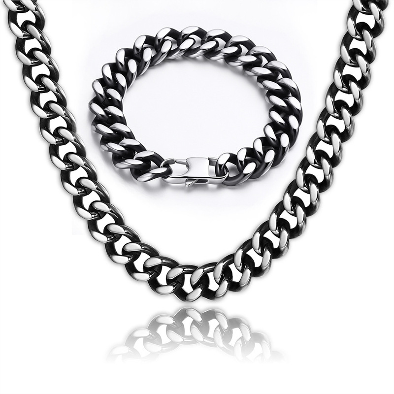 Men's Titanium Steel Double-Sided Cuban Chain Bracelet, Vintage Blackened Thick Chain Hip-Hop Accessory, Cross-Border Amazon Men's Titanium Steel Double-Sided Cuban Chain Bracelet, Vintage Blackened Thick Chain Hip-Hop Accessory, Cross-Border Amazon