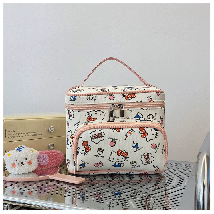 Cosmetic bag Hello Kitty handheld universal, large capacious storage, printed design