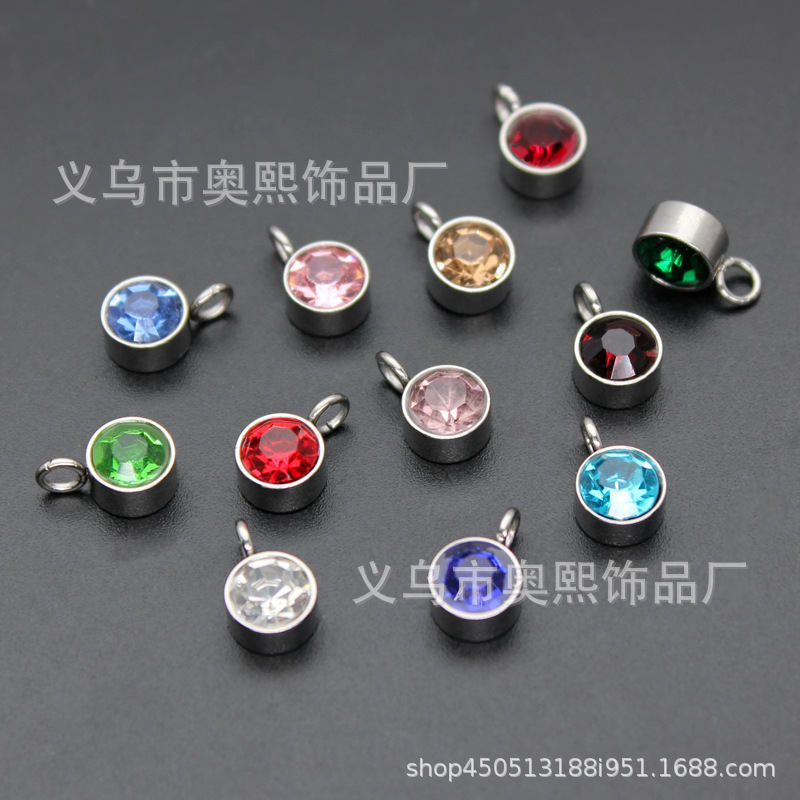 Birthstone Birthstone 12 Constellations DIY Handmade Jewelry Accessories Stainless Steel Birthstone Pendant Cross-Border Inlaid with Colored Diamonds Birthstone Birthstone 12 Constellations DIY Handmade Jewelry Accessories Stainless Steel Birthstone Pendant Cross-Border Inlaid with Colored Diamonds