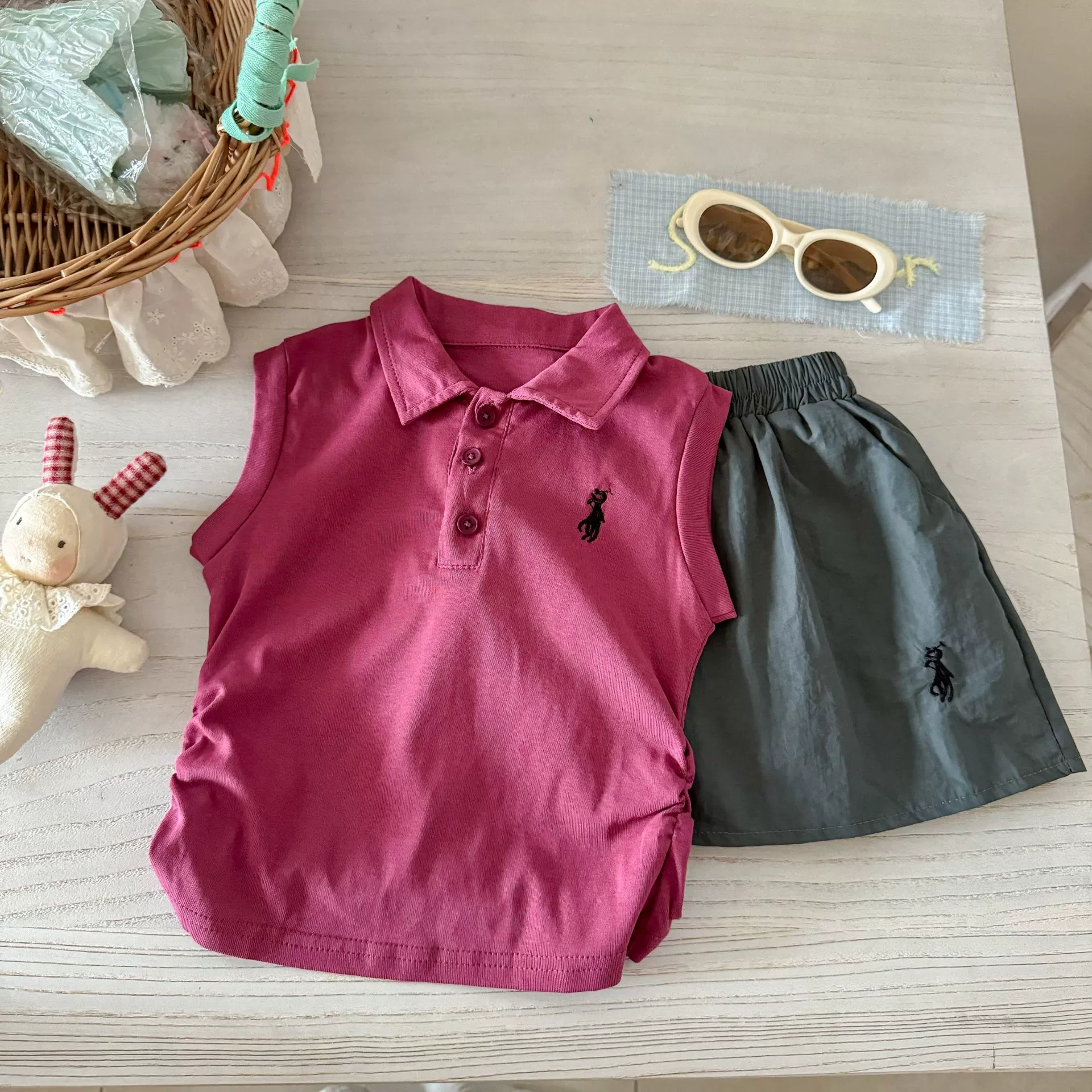 Детский жилет Summer, юбка для отдыха, брюки, корейский стиль, детская одежда, поло-воротник