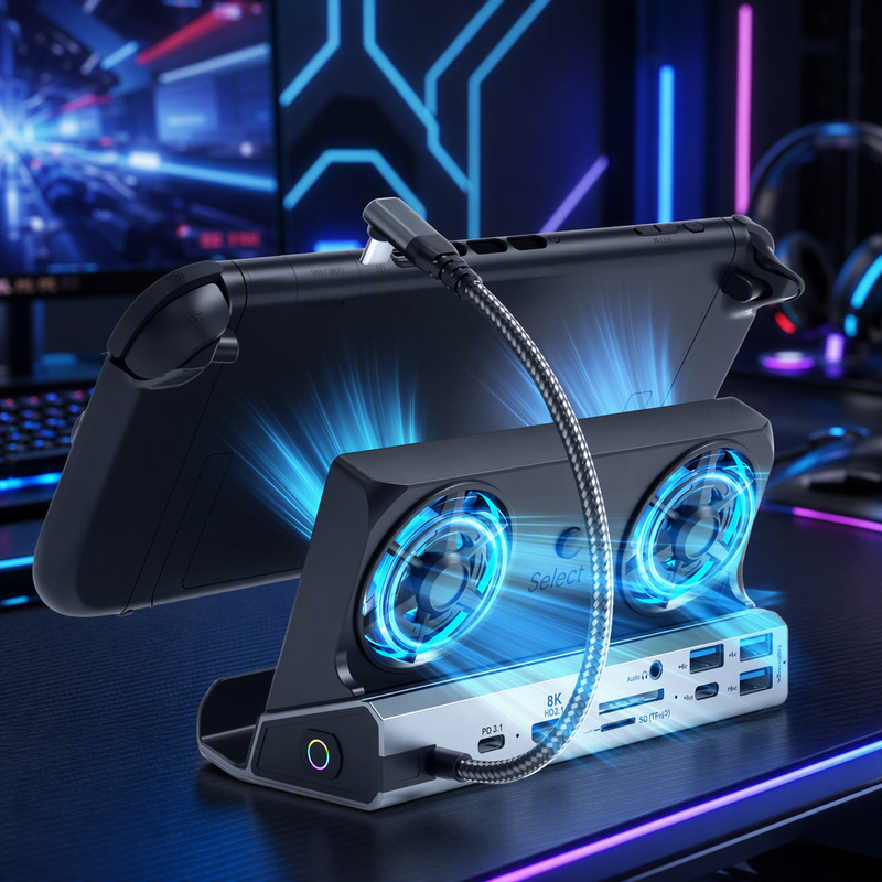 8K Gaming Handheld Console Docking Station with Dual Fans and One-Touch Screen Shutdown, Suitable for Steamdeck/Switch2 Factory 8K Gaming Handheld Console Docking Station with Dual Fans and One-Touch Screen Shutdown, Suitable for Steamdeck/Switch2 Factory