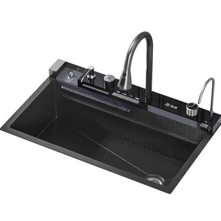 Ballena Fly Rain Cocina fregadero gran fregadero de una sola bañera doméstica nano multifunción pantalla digital 304 fregadero de acero inoxidable