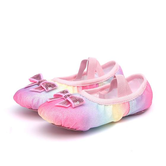 Cross-border Shining Rainbow Gradient Dance Shoes Soft-soled Practice Cat's Claw Shoes Glitt Lace-up Free Children's Dancing