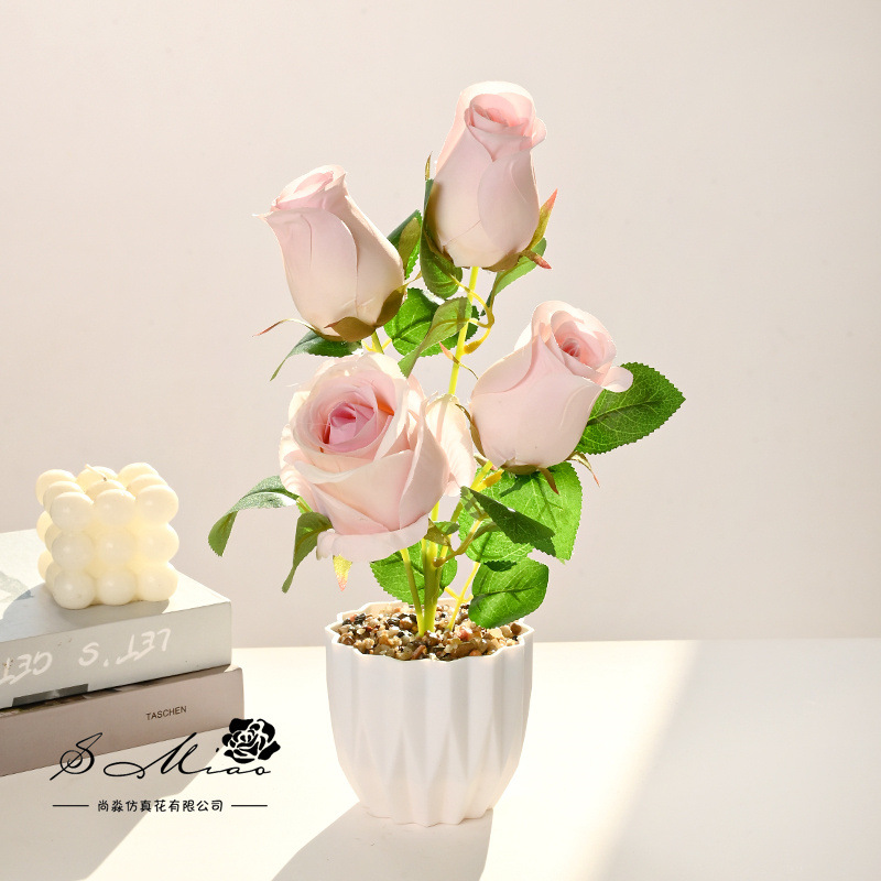 Flores falsas estilo pastoral rosa bonsai simulación flor de moda decoración creativa plantación verde artificial simulación maceta image 4