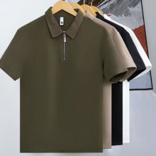 潮牌男士polo衫短袖高端2025新款男装休闲商务翻领半拉链上衣