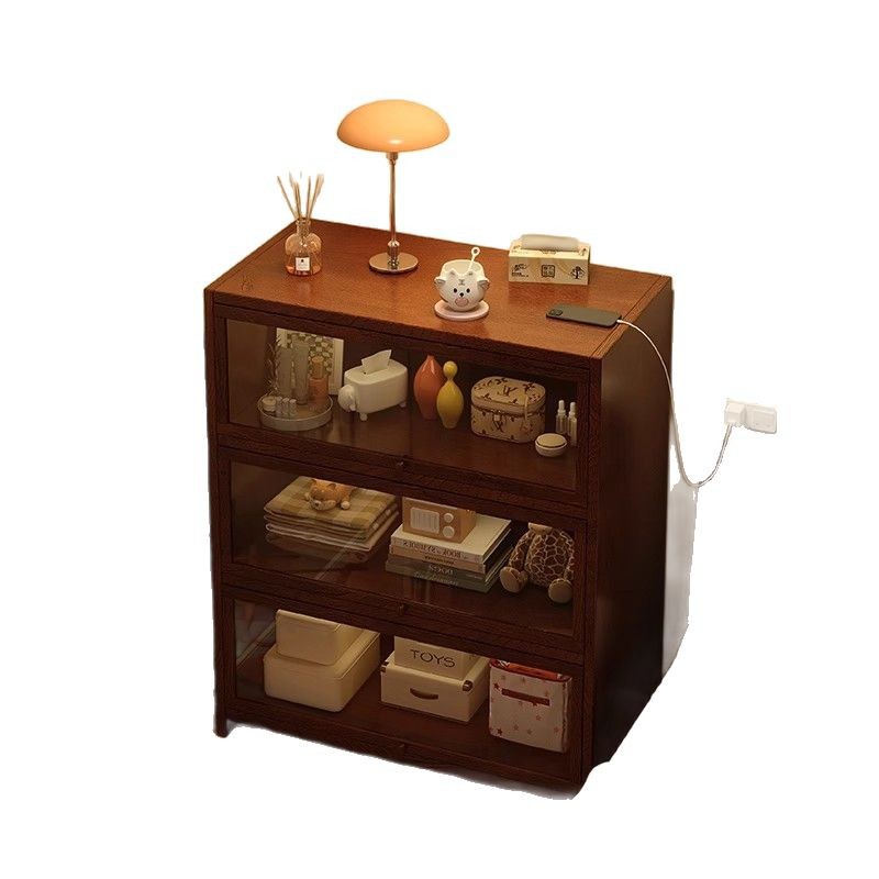 Mesita de noche de madera maciza estantería estante de piso a techo hogar a prueba de polvo gabinete de exhibición gabinete de almacenamiento dormitorio junto a la cama pequeña estantería