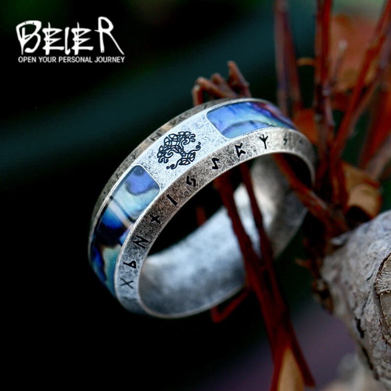 Beier European and American Style Stainless Steel Vintage Viking Letter Ring Wholesale Retro Fashion Simple Titanium Steel Shell Pattern Beier European and American Style Stainless Steel Vintage Viking Letter Ring Wholesale Retro Fashion Simple Titanium Steel Shell Pattern