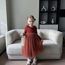 2025秋冬女童连衣裙 儿童保暖舒适柔软长袖蓬蓬纱裙 公主连衣裙子
