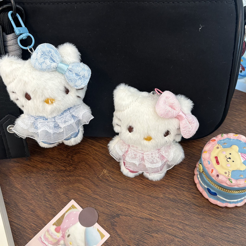 新款蕾丝KT钥匙扣毛绒公仔挂件HelloKitty钥匙链挂饰包包挂件礼物|undefined