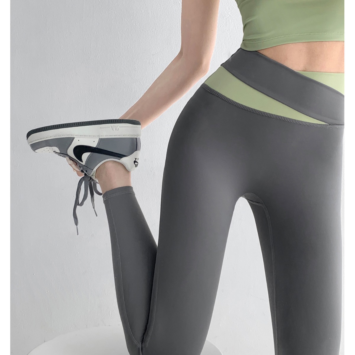 Cross-border Stitching High Waist Yoga Pants Women's Hip Lifting and Belly Tinting Elastic Cross Waist Quick-drying Fitness Pants Running Sports Pants