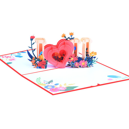 Manufacturer supplies Valentine's Day greeting cards color printed 3D cross-border love blessing cards paper carving ILOVEYOU cards