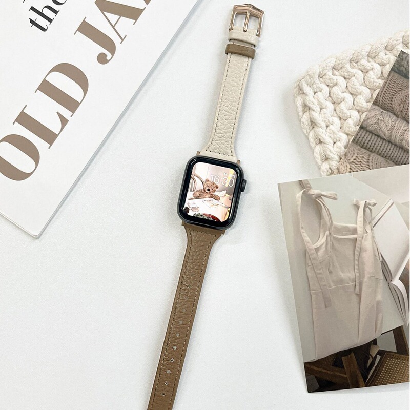 New autumn and winter small waist color matching litchi leather strap for apple watch9 apple Watch 8765 generation SE