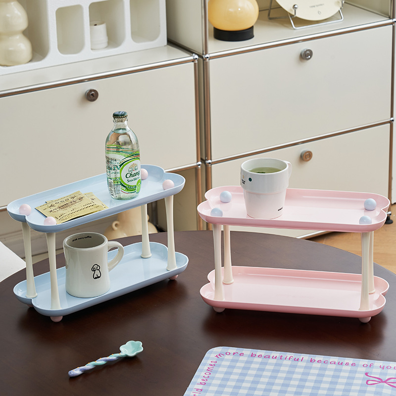 Girly Heart Desktop Storage Rack Double Layer Cup Holder Bathroom Organizer Dormitory Cosmetic Storage Rack Multi-Layer Wholesale