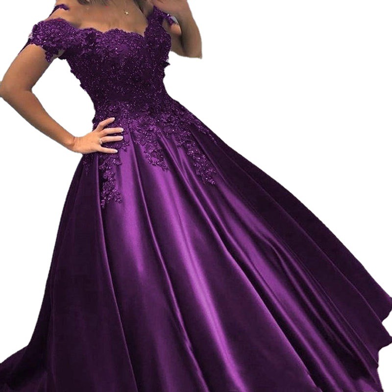 Vestido de noche elegante y gracioso con encaje, estilo europeo y americano, para comercio exterior, Amazon, AliExpress, Wish, nuevo, con hombros descubiertos y corte en A. image 4