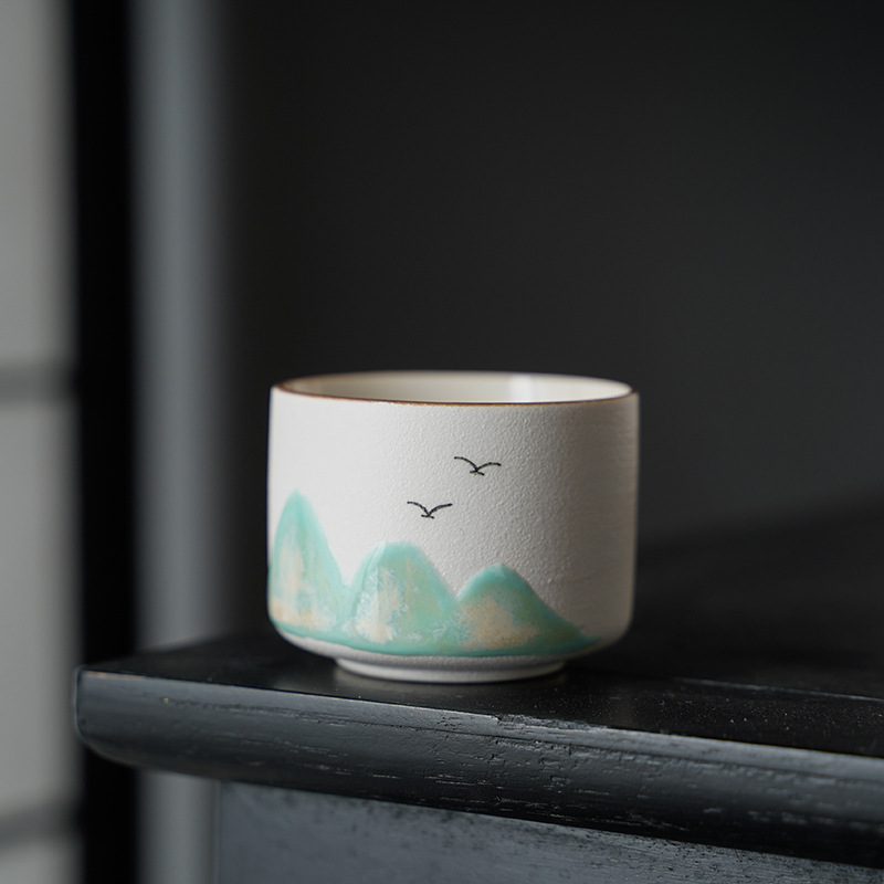 Juego de tazas de té de cerámica transformada en horno, estilo paisaje, de las dinastías Tang y Song, taza maestra de los Mil Millas de Montañas y Ríos, juego de caja de regalo con taza individual.