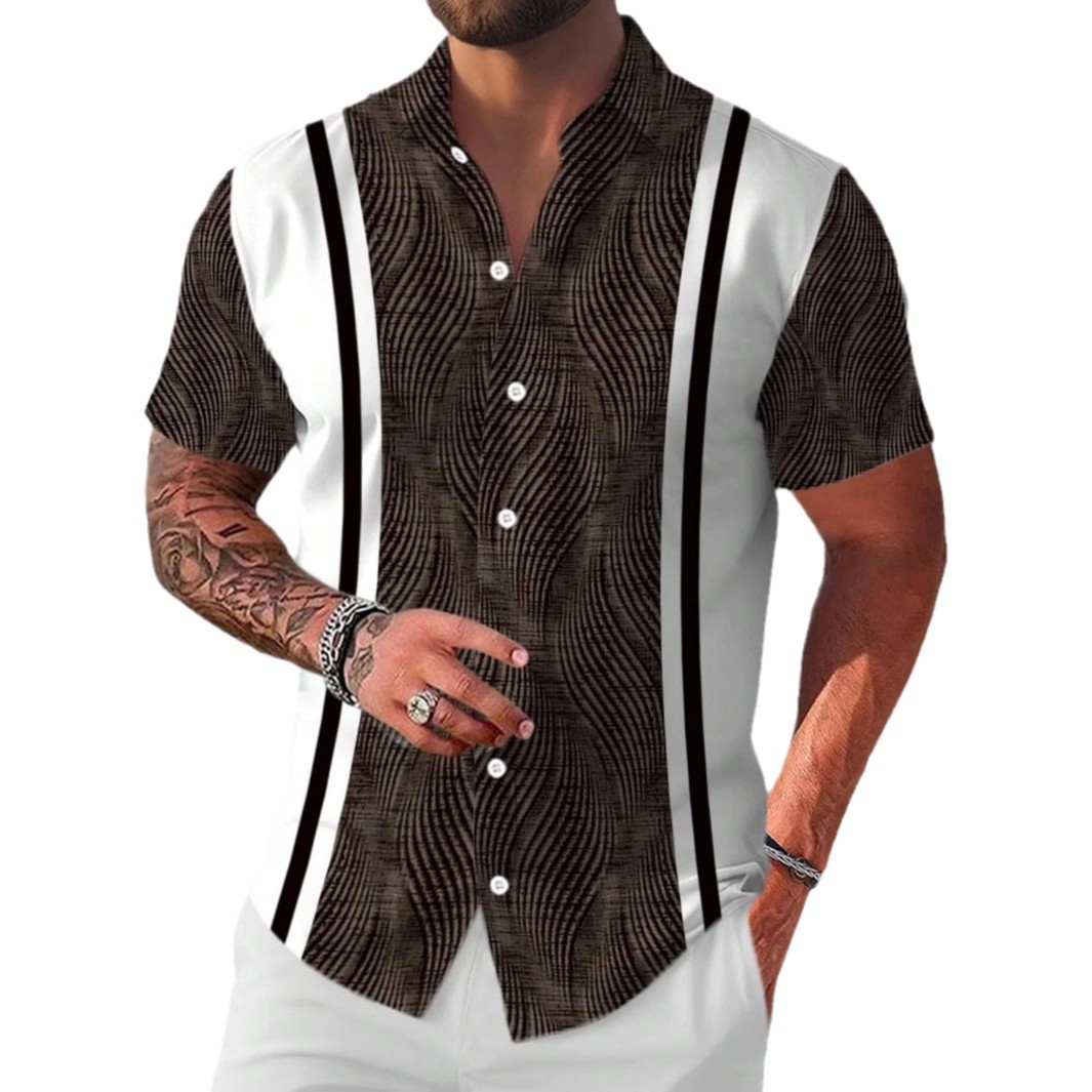 Ropa de hombre de comercio exterior de estilo europeo y americano 2024 nueva camisa de manga corta con patrón de árbol de coco de moda casual de todo fósforo MB1