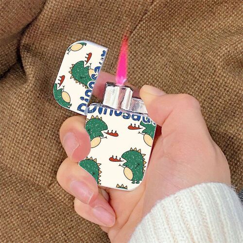 Cartoon pink flame windproof lighter, high-looking, cute, creative, male and female internet celebrity, personalized couple gift