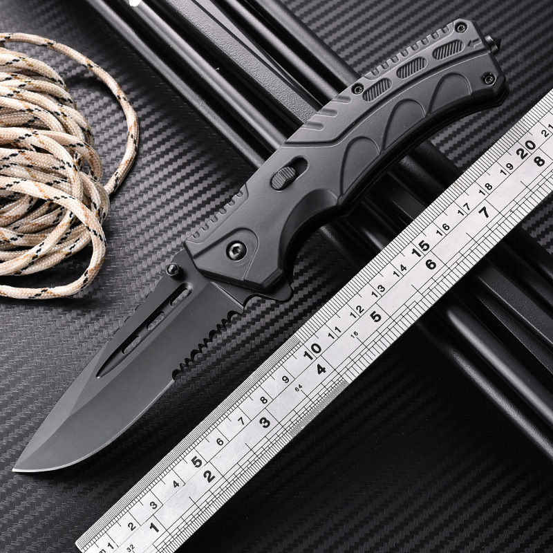 户外荒野求生多功能折刀橡塑柄带打火石折叠刀户外装备搭配小刀具