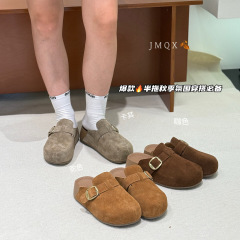 厚底增高勃肯拖鞋女2025秋新款真皮包头外穿半拖鞋高质感懒人鞋拖