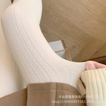 日系jk奶油风米白色打底裤女春秋冬季加厚保暖白色麻花连裤袜外穿