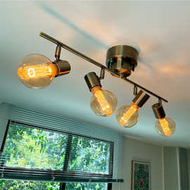 日式北欧简约多头灯智能遥控E27灯泡吸顶灯复古铜客厅餐厅书房灯