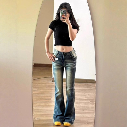 Korean Trend Straight Leg Loose Women's Jeans 2024 New High-Waisted Slimming Versatile Flared Pants for Girls