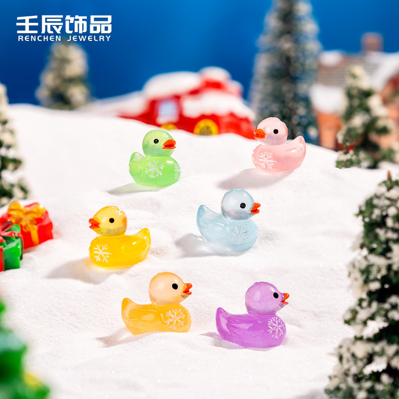 卡通微景观圣诞节雪花小鸭子树脂工艺品 diy小动物装饰配件小摆件|undefined