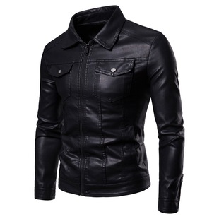 Foreign Trade Amazon Autumn and Winter New Men's Trendy Lapel Jacket Stereo Multi-Flap Pocket Pants Pu Washed Leather Jacket for Men