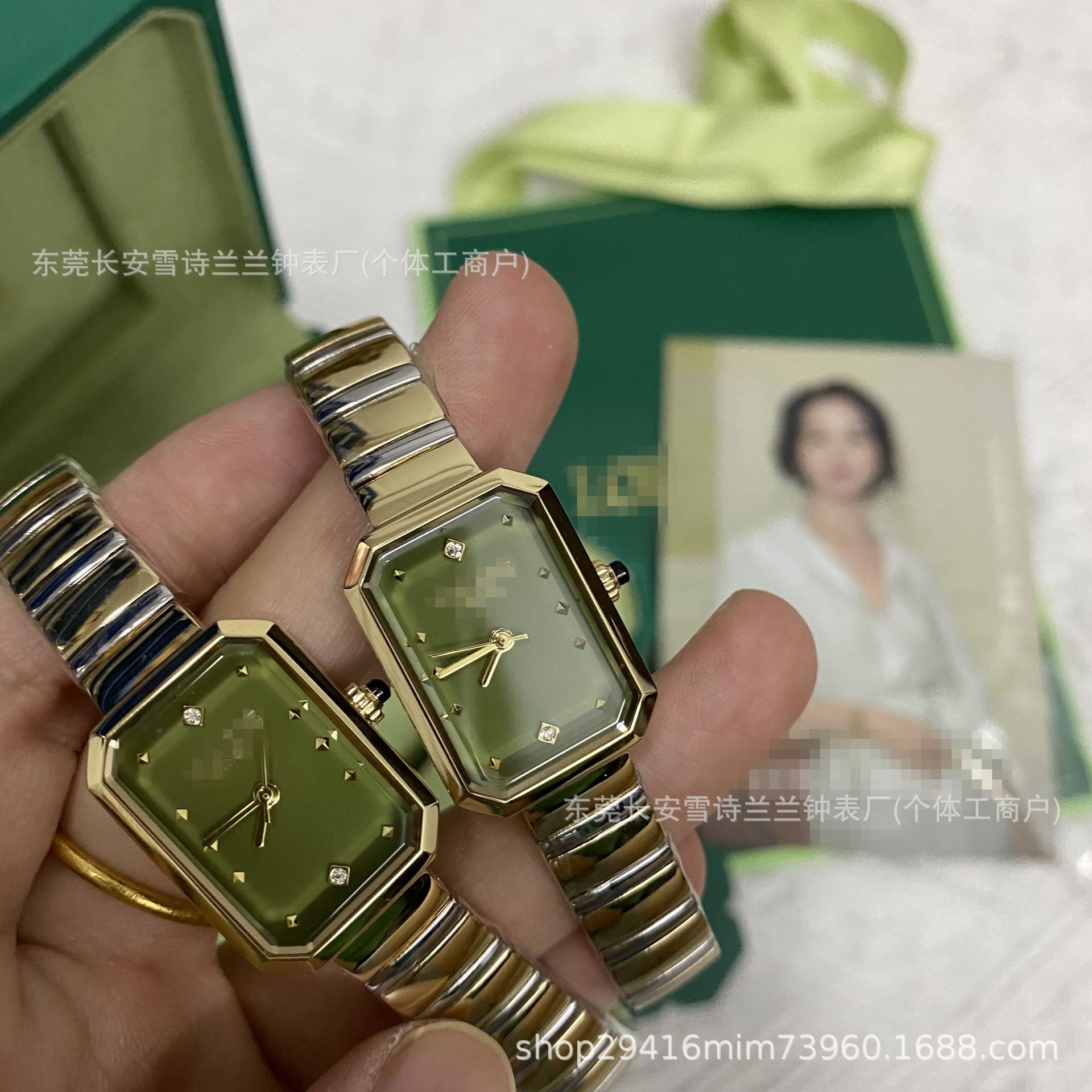 2024Lola Watch Square Steel Band Waterproof Square Green Women's Watch Ladies Casual Waterproof Women's Watch