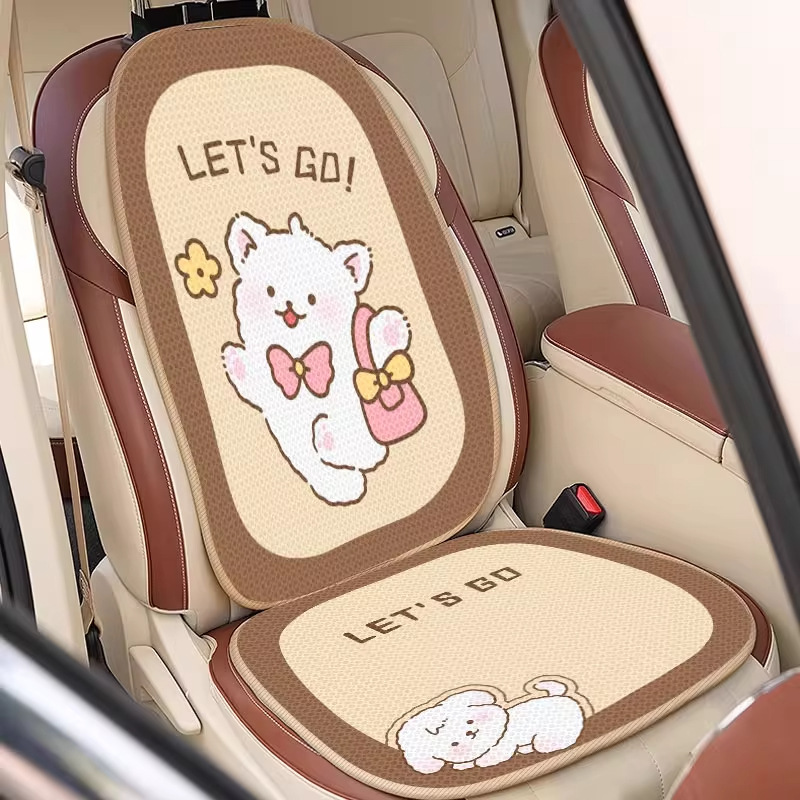 女性の四季カーマットカーシートクッションユニバーサル夏シングルピース漫画通気性冷却カーシートクッションシートカバークッション|undefined