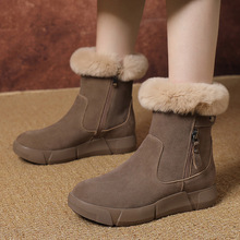 真皮加厚保暖雪地靴女2023冬季兔毛加绒短靴平跟厚底东北大码棉靴