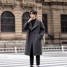 冬季新款男士大衣 翻领毛呢休闲大衣 中长款风衣韩版大码呢子外套