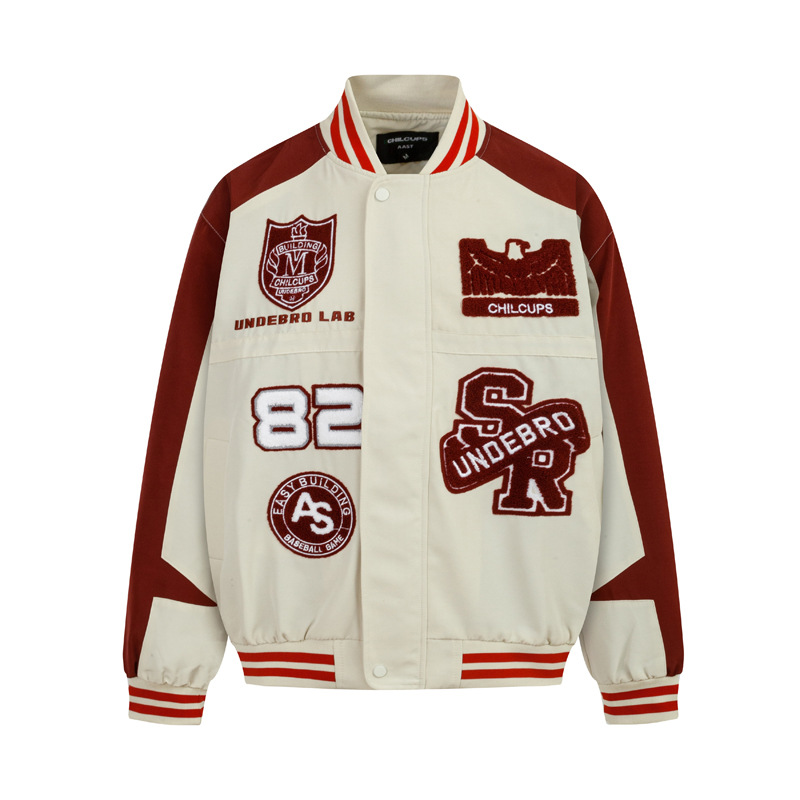 Abbigliamento maschile Gioventù Asciugamano ricamato con lettere Giacca larga ricamata Giacca casual Dopamine Colorblock da uomo e da donna Marchio di moda autunnale_voghion.com