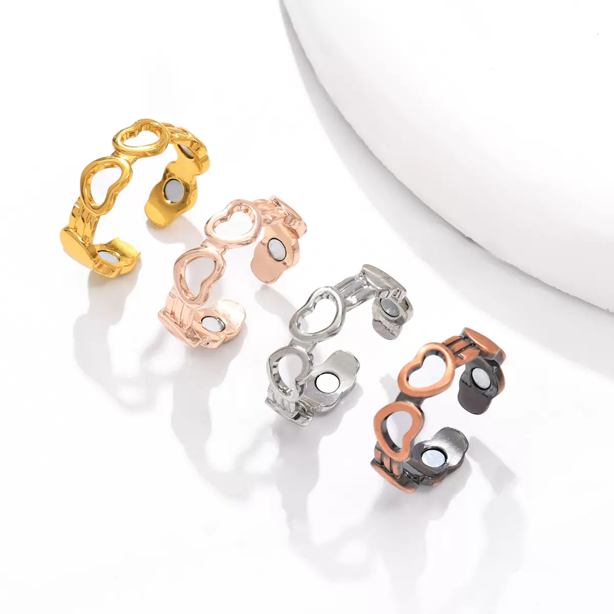 跨境爆款古红铜磁石戒指镂空爱心形开口可调节指环亚马逊速卖通热