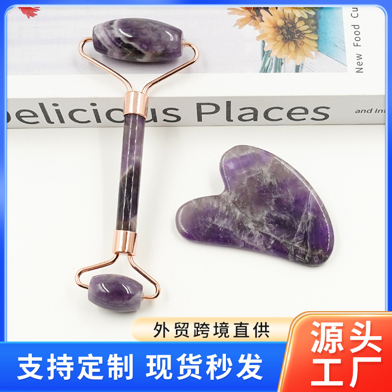 Venta directa de fábrica polvo de cristal en forma de corazón raspado Xiuyu Jade rodillo masajeador facial masaje de belleza en stock al por mayor