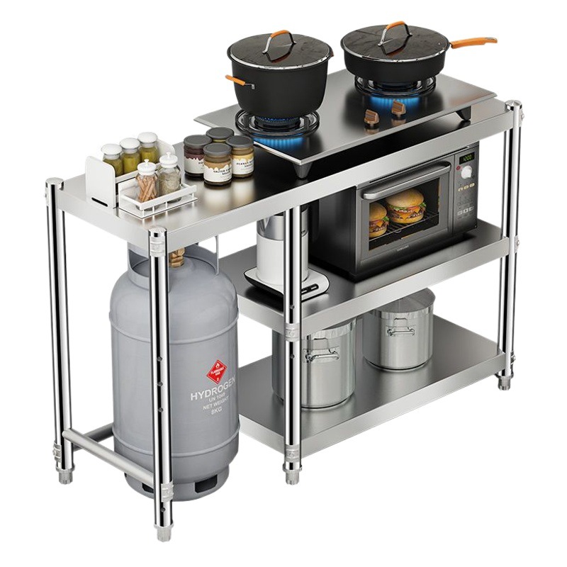Kitchen Stainless Steel Storage Rack Floor-Standing Multi-Layer Gas Stove Liquefied Gas Stove Storage Rack Gas Gas Tank Stove Rack