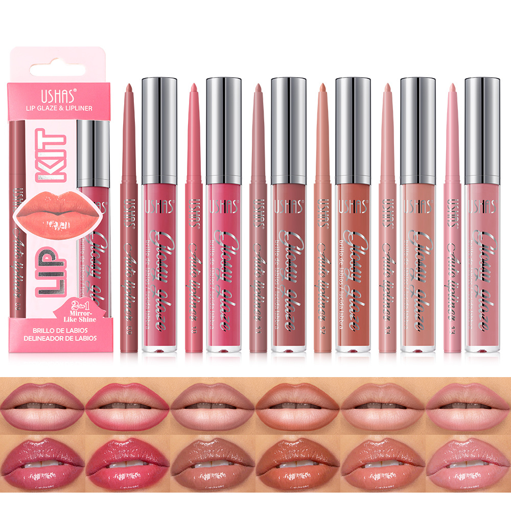 USHAS esmalte labial caliente + lápiz labial cruzado lápiz labial esmalte labial duradero UCS003