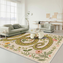 跨境可机洗仿羊绒北欧田园乡村绿色花蛇防滑客厅卧室床边地毯地垫