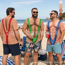 跨境3D印花肌肉假腹肌短袖T恤夏季春季角色扮演趣味服装T恤批发