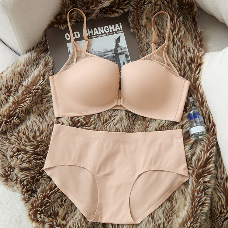 Sexy semi-transparente malla brillante frente hebilla ropa interior cómoda de las mujeres inalámbrico pequeño pecho empuja hacia arriba la belleza hacia atrás sujetador traje 2212