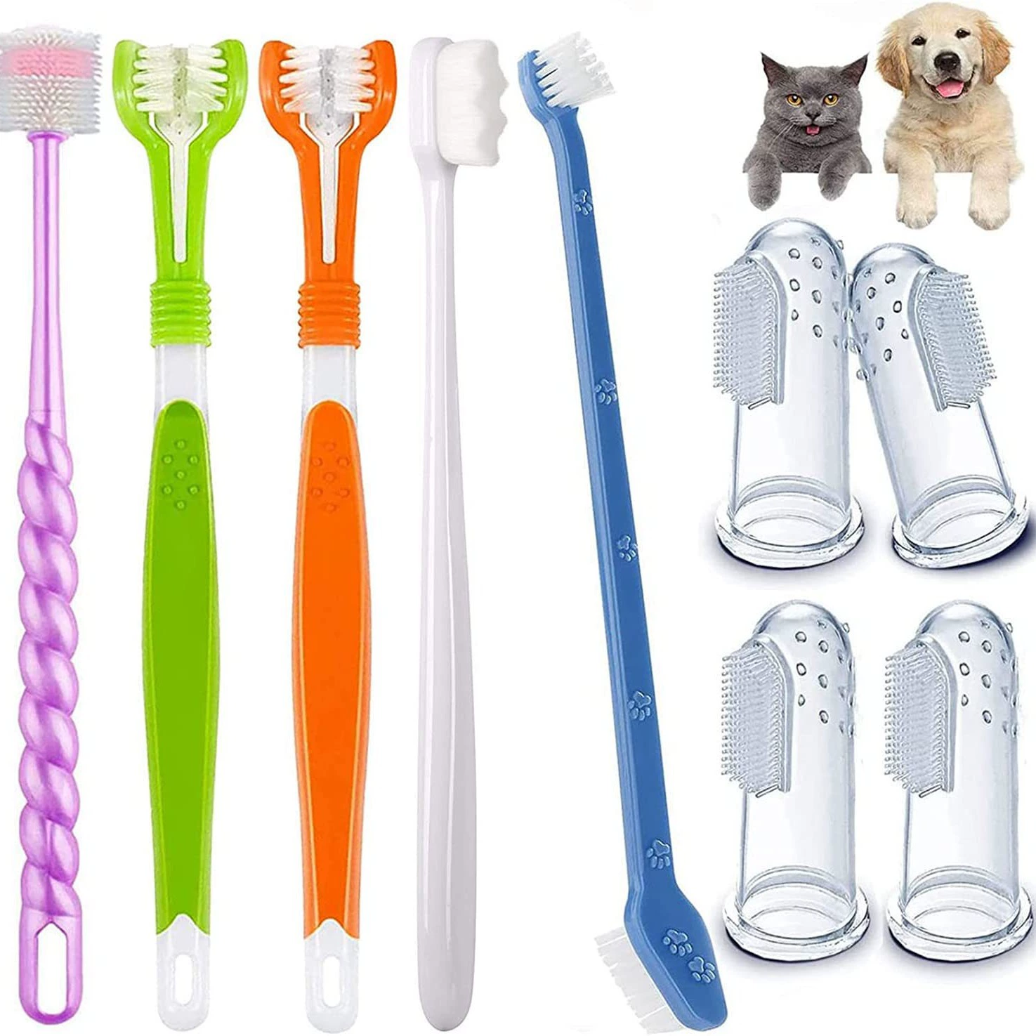 Новый костюм для зубных щеток для домашних животных, кошка и собака, уход за полостью рта, принадлежности для домашних животных, костюм для зубных щеток, трехсторонняя Чистка зубных щеток
