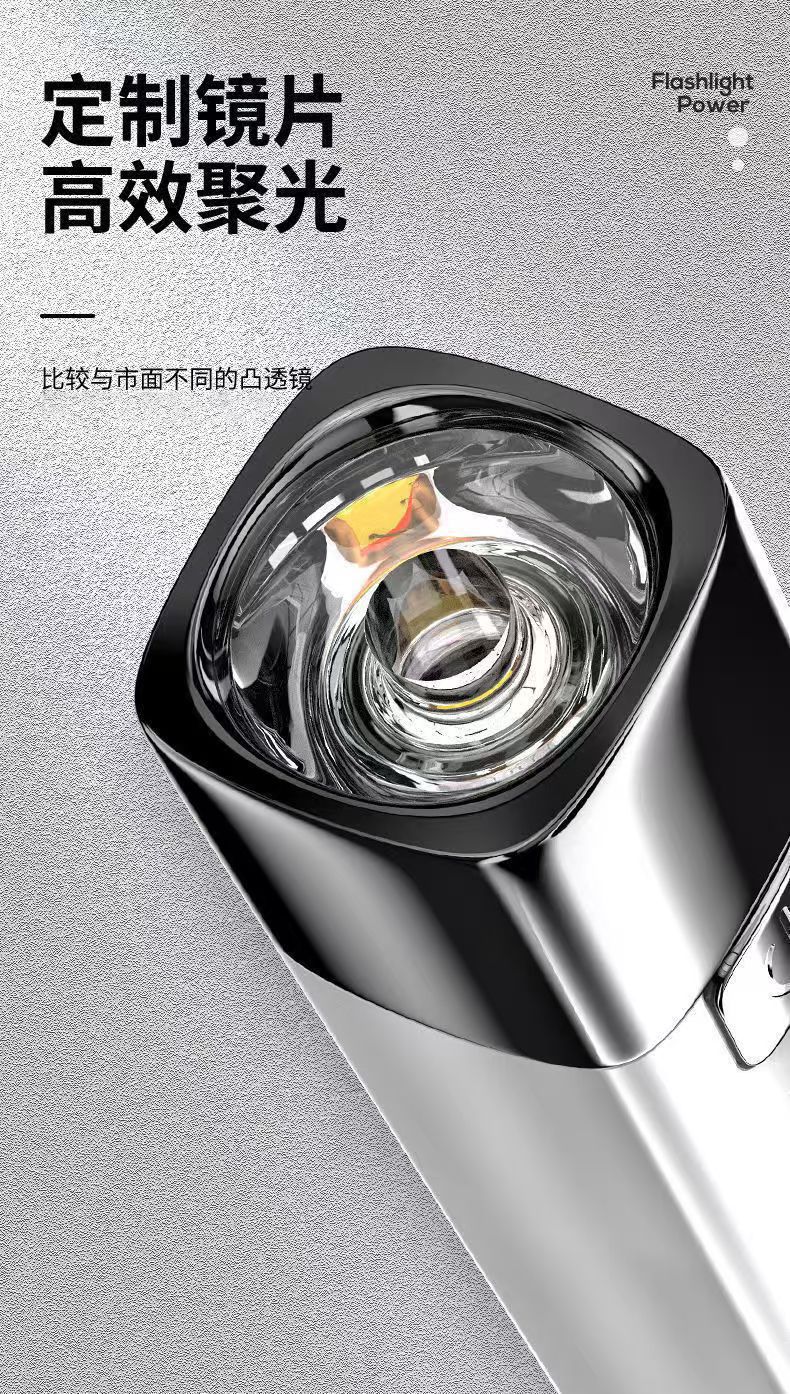 Cross-Border Strong Light Led Mini Flashlight USB Charging Outdoor Flashlight Hiking Portable Home Power Bank Flashlight