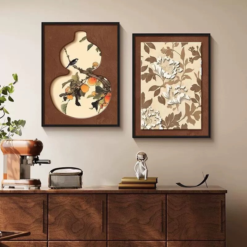 奶油风餐厅装饰画两联新款花卉肌理油画饭厅餐桌墙壁客厅挂画|undefined