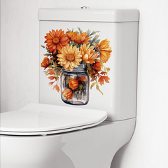 跨境批發CH33026團花簇錦牆貼洗手間馬桶水箱衛生間裝飾自粘貼畫