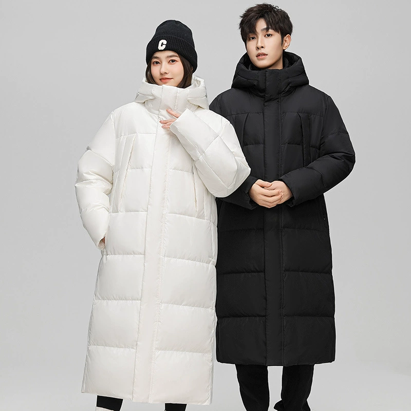 Национальный стандарт высокого качества теплая куртка пуховик для мужчин и женщин средней и длинной пары трансграничные наружные куртки с капюшоном для мужчин
