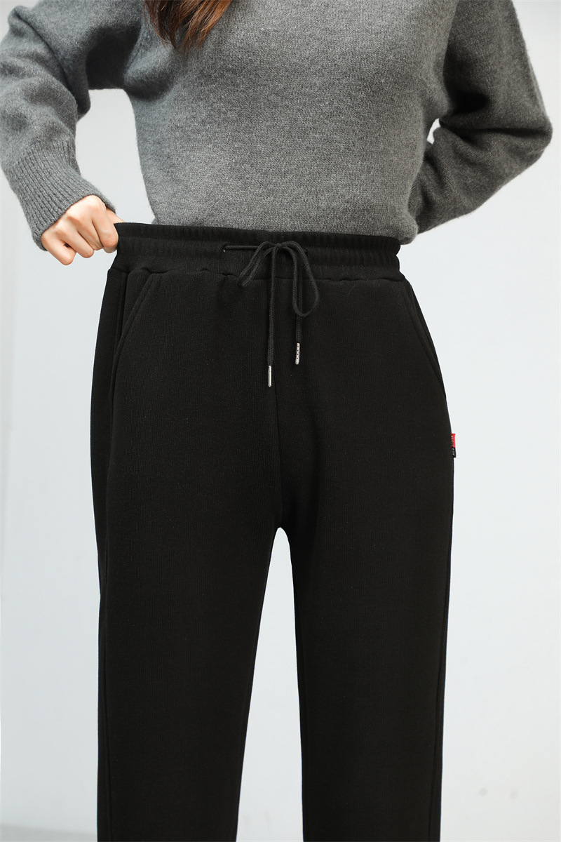 法米姿 羊羔绒运动加绒裤女新款加厚卫裤高腰显瘦束脚休闲裤哈伦