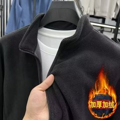 高档秋冬季奥粒绒外套男立领拉链开衫男装加厚保暖摇粒绒纯色夹克