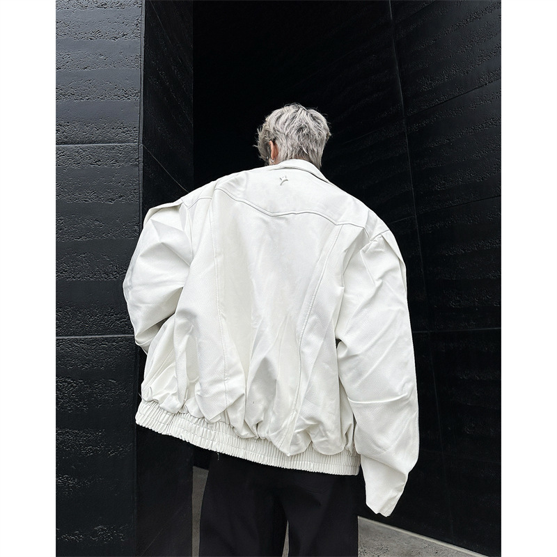 アメリカの小衆解构pu皮ジャケット男性秋vibe潮牌ゆるいデザイン感ごろつきかっこいい機関車ジャケットコート