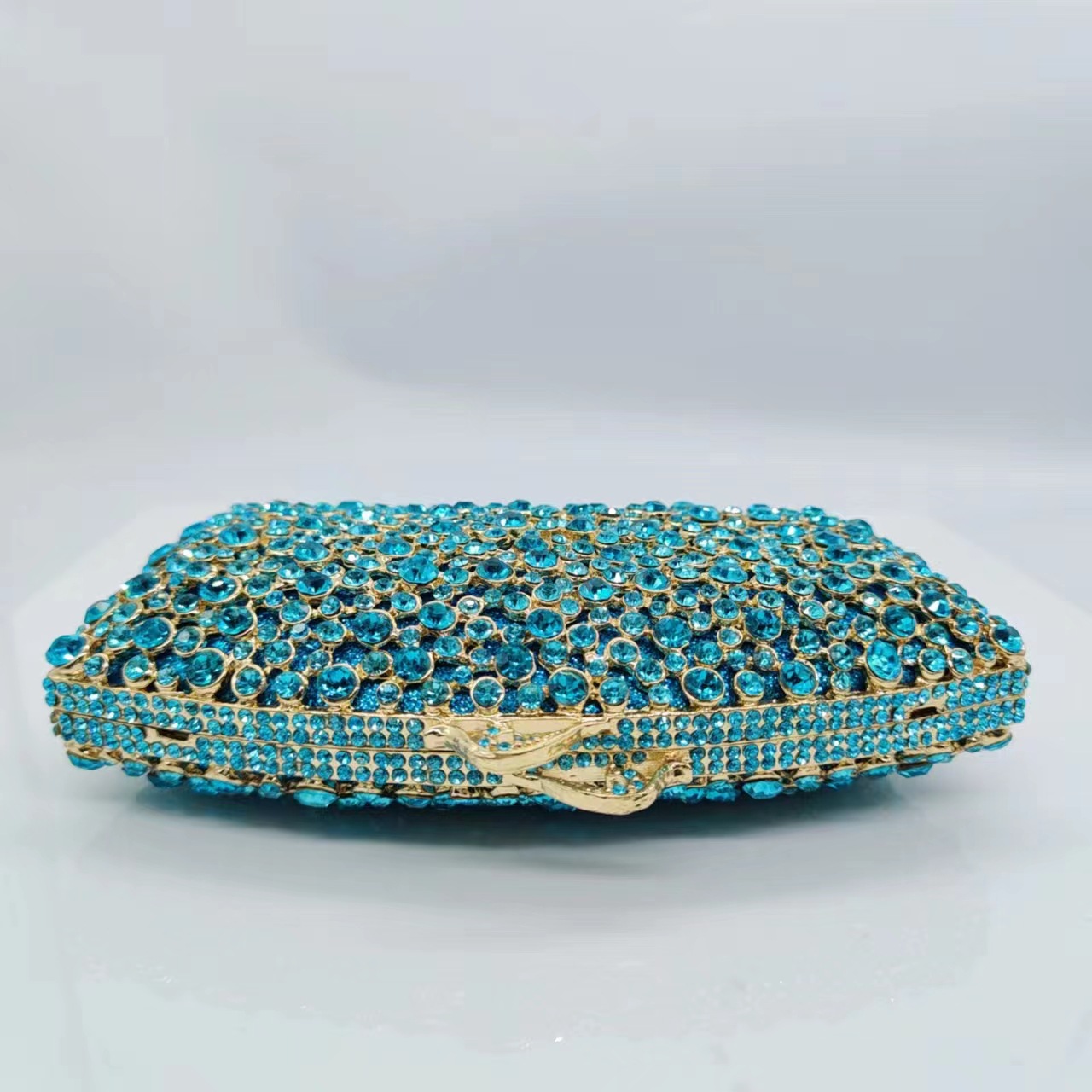 Túi clutch nữ đính đá dạ hội cao cấp kim loại rỗng — Màu xanh nước hồ, Vàng kim AB, Màu bạc, Cá tính đặt làm chi tiết 2