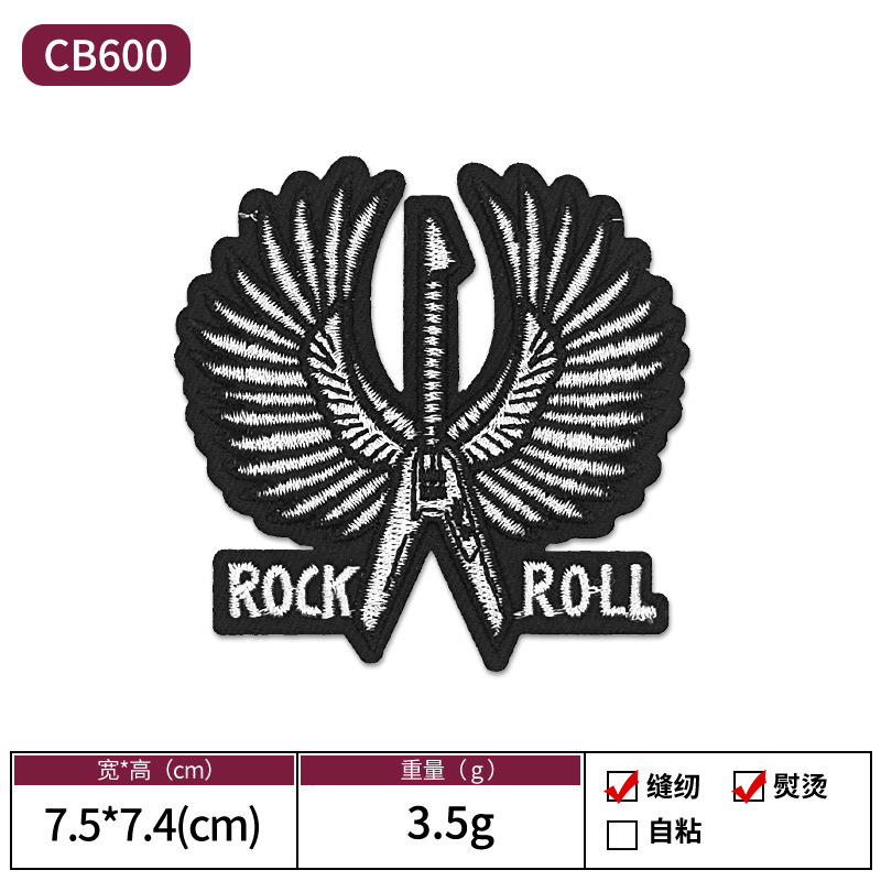 国境を越えた売れ筋白黒ロックパンクスタイル刺繍スカル布パッチ衣類装飾パッチパッチ|undefined